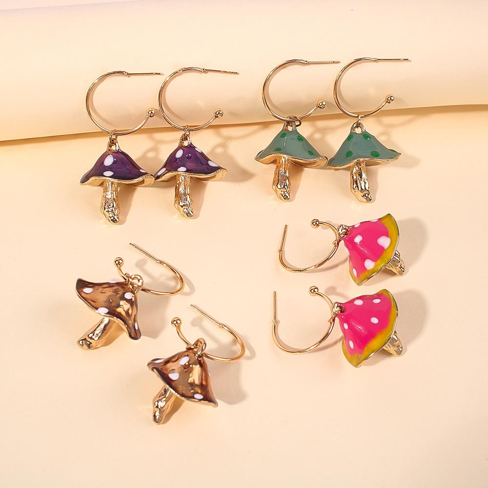 E8411 Creative, dreamy, cute, forest-style small mushroom dripping oil earrings colorful oil dripping mushroom earrings