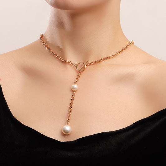 Jewelry Simple Long Section Tassel Imitation Pearl Pendant Necklace Necklace Female Ins Niche Design