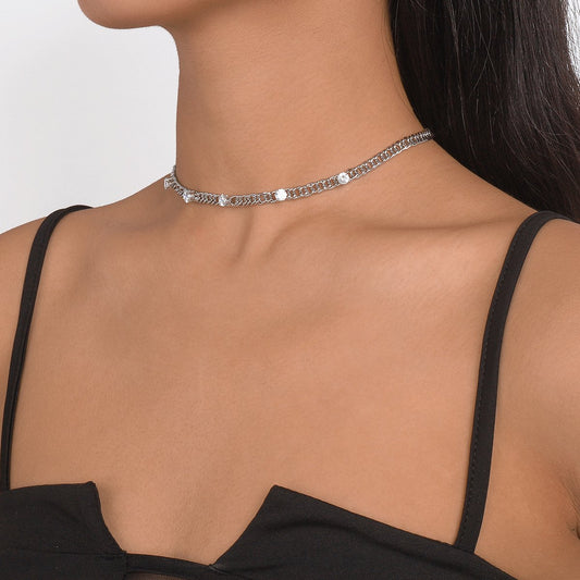 N1574 Simple single-layer necklace women's cold and cool rhinestone necklace niche geometric retro necklace