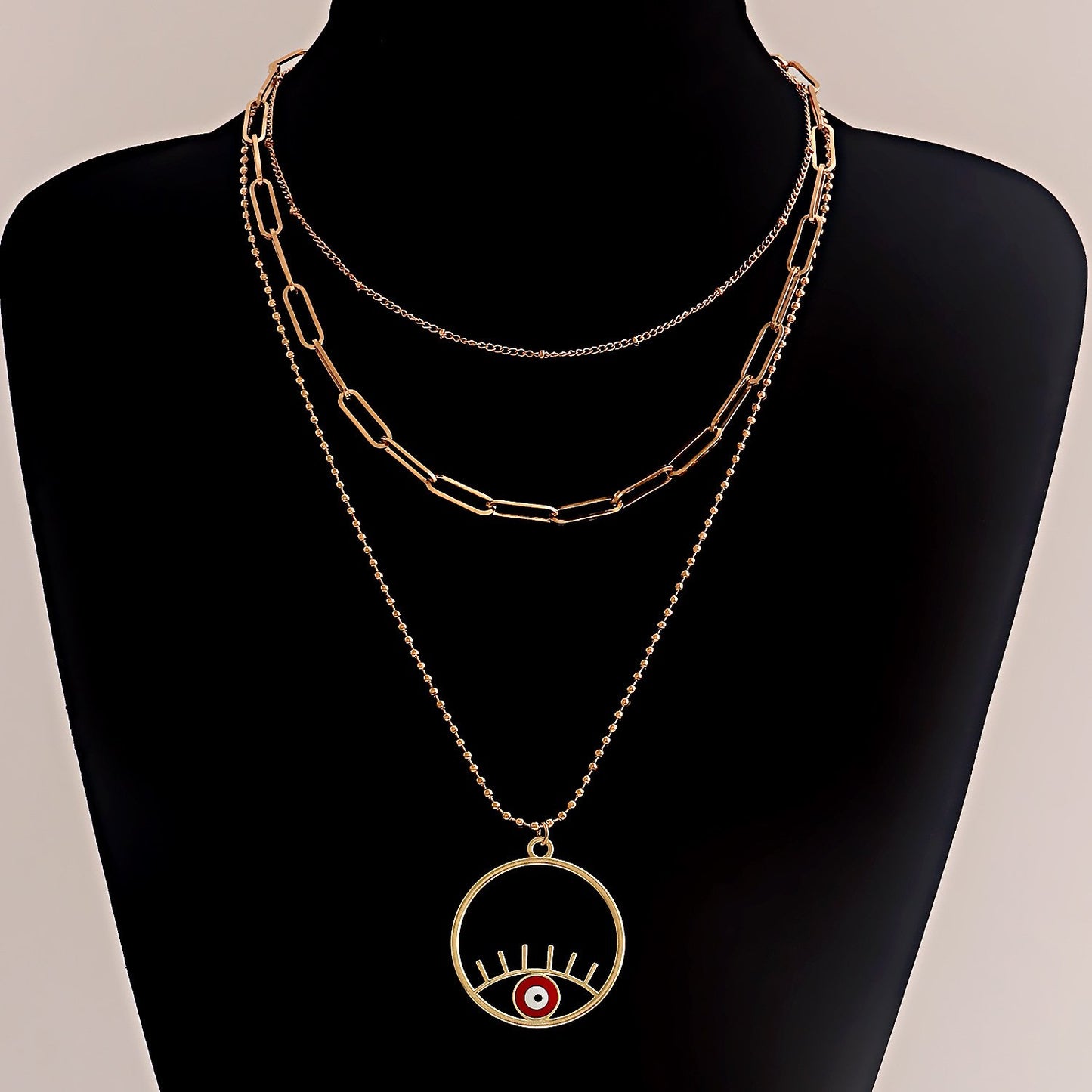 Jewelry Retro Contrast Color Personality Eye Geometric Necklace Ethnic Multi-layer Ring Pendant Necklace