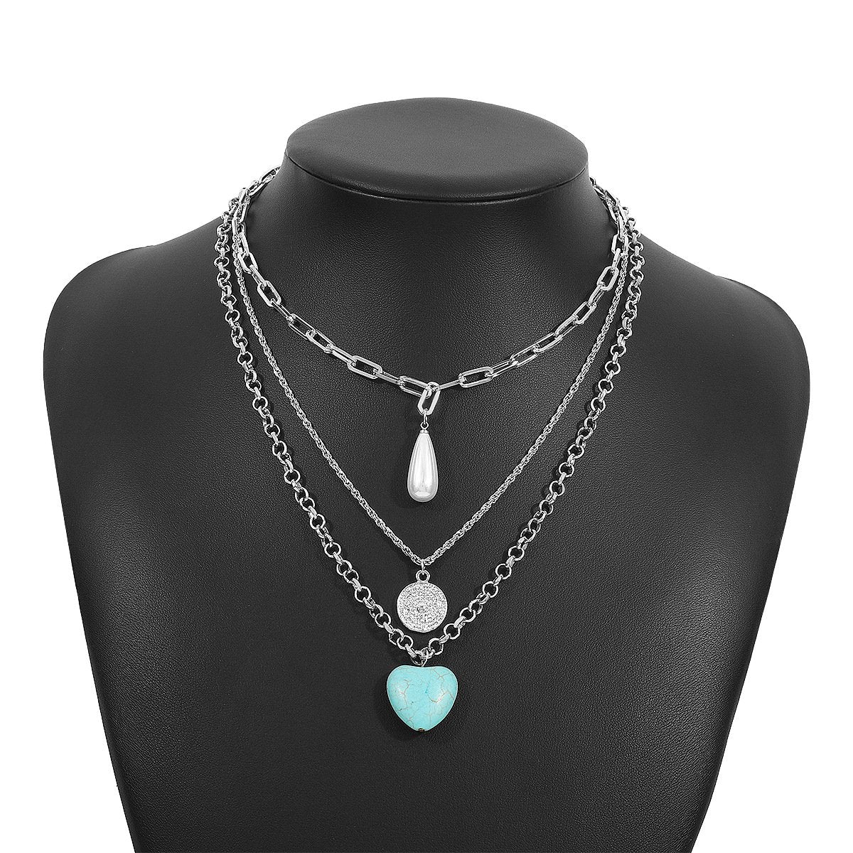N1189 Multilayer Necklace Turquoise Exaggerated Punk Necklace Retro Personality Fashion Necklace