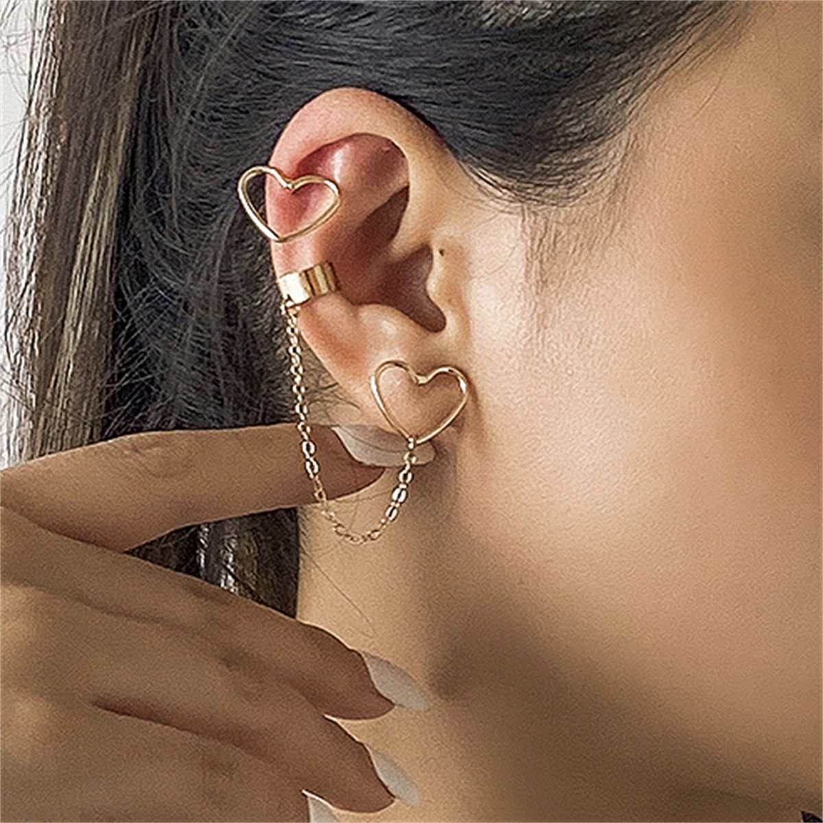 Jewelry simple personality chain earrings ear bone clip cold geometric love niche earrings