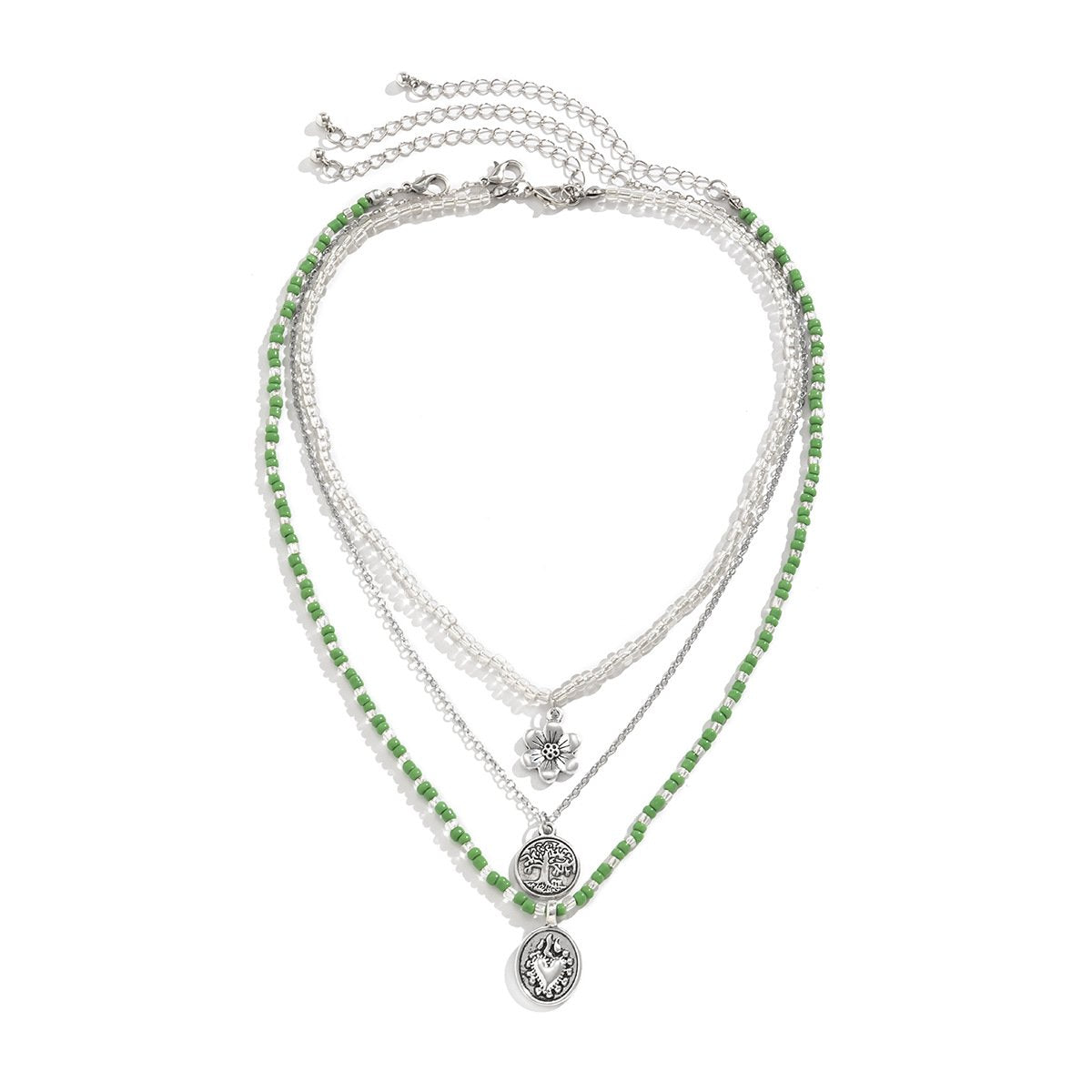 Jewelry Retro Versatile Geometric Flower Pendant Necklace Simple Small Fresh Bead Chain Necklace