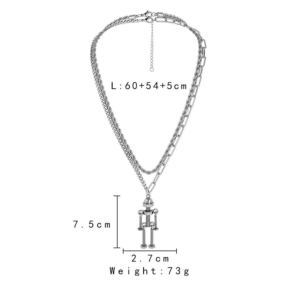 Simple design double-layer hip-hop twist chain screw style robot splicing men's necklace stacked