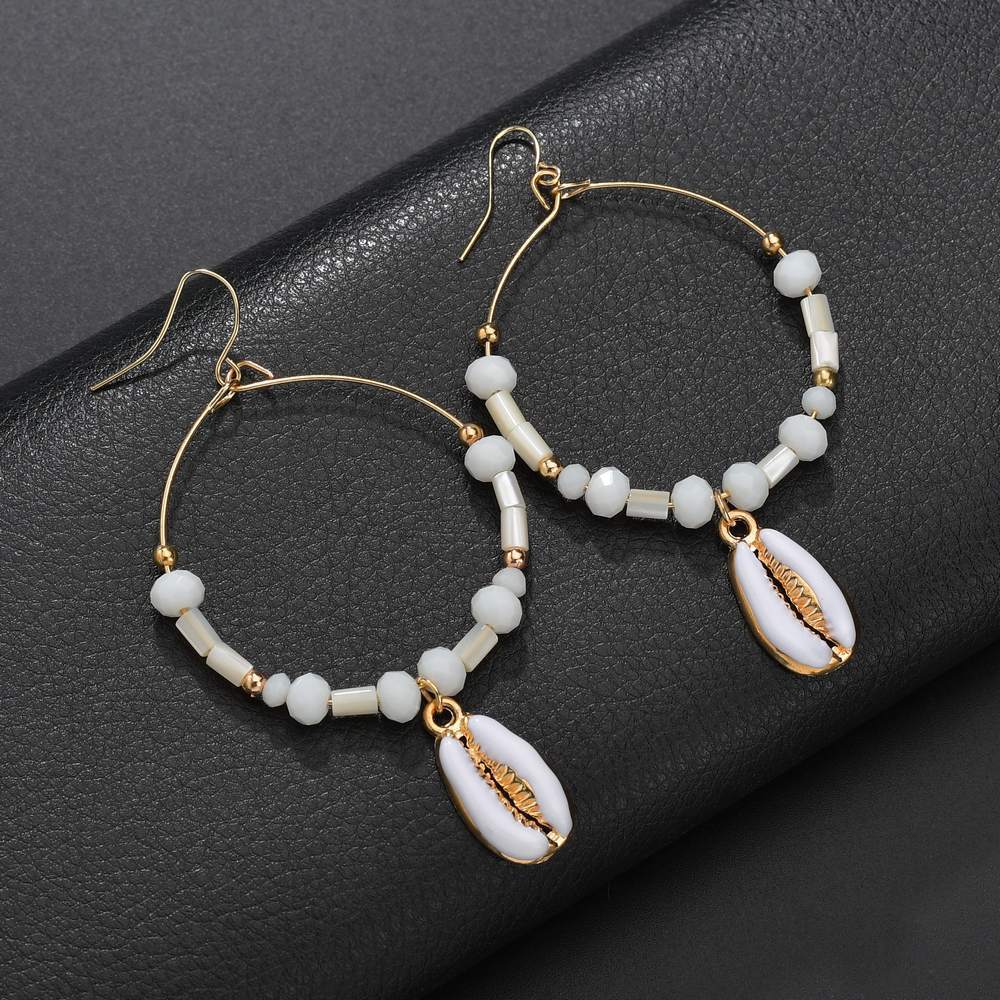 Accessories fresh and natural shell earrings dripping oil shell large circle metal earrings earrings