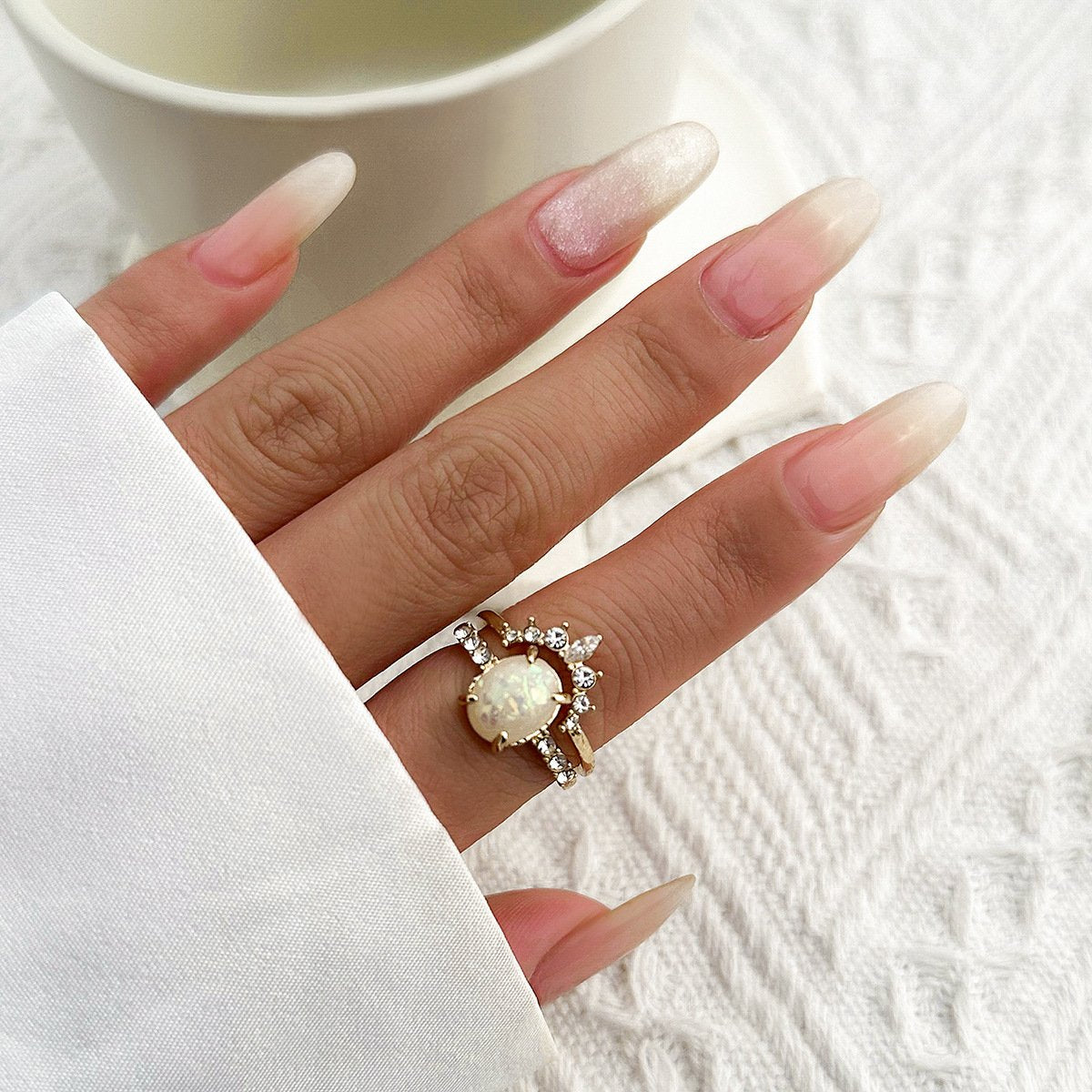 Jewelry Simple Mix and Match Turquoise Hand Jewelry Temperament Butterfly Geometric Micro-inlaid Diamond Ring Set Female