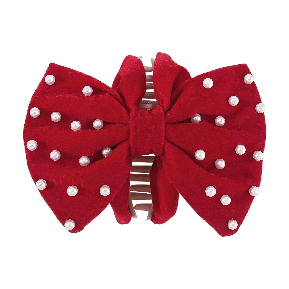F5263 French autumn and winter velvet pearl hair clip creative fashion sweet age reduction creative bow ponytail clip