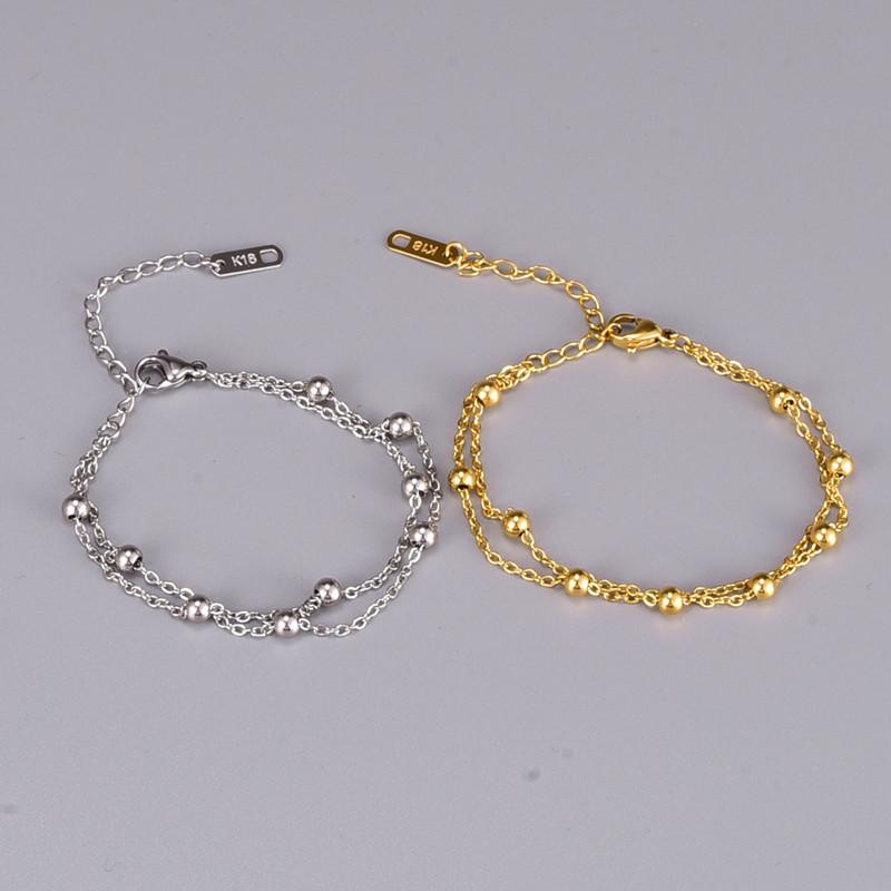 Simple fashion double-layer ball small ball gold bead bracelet women's titanium steel plated 18K gold small ball anklet