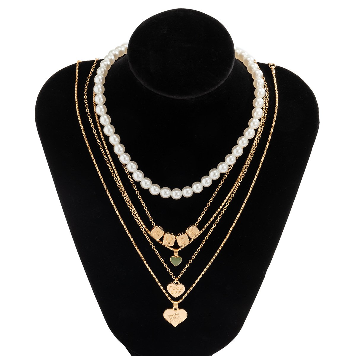 Jewelry Retro Versatile Drop Nectarine Heart Pendant Necklace Frosty Imitation Pearl Dice Necklace Female