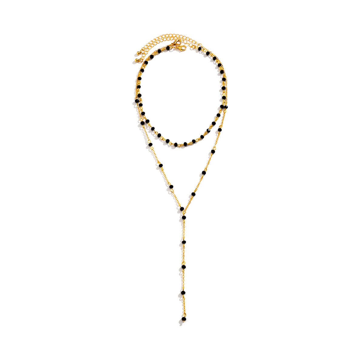 Jewelry simple imitation crystal handmade chain tassel necklace feminine all-match double layer necklace
