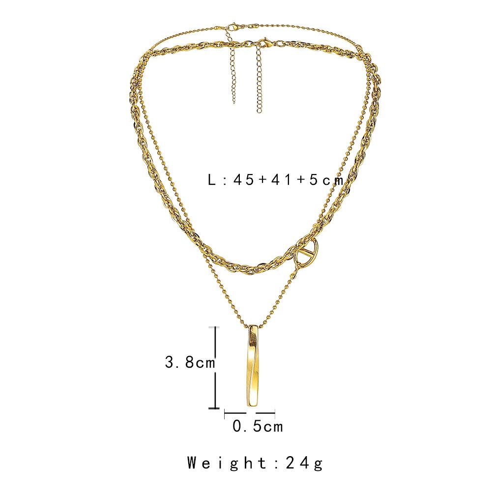 Fashion stainless steel gold double layer water wave chain titanium steel bar pendant necklace clavicle chain women