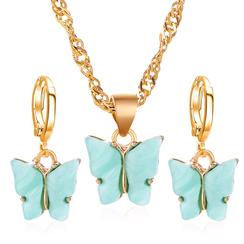 Fashion 2pcs Set Jewelry Acrylic Butterfly Necklace Earrings Set Ornament