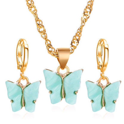 Fashion 2pcs Set Jewelry Acrylic Butterfly Necklace Earrings Set Ornament