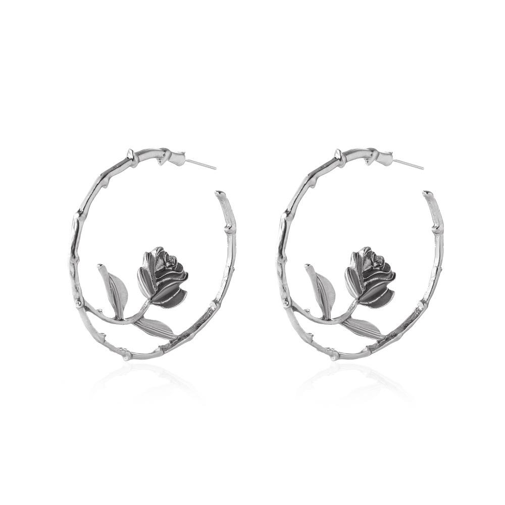 Circle earrings ins temperament alloy rose C-shaped earrings retro creative hollow earrings female