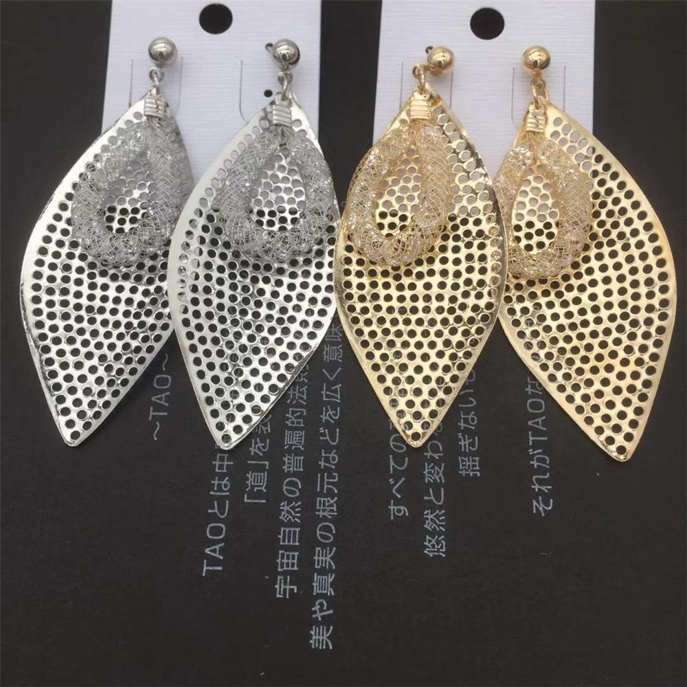 Hollow-out leaf earrings Imitation zircon water drop earrings women's earrings earrings popular accessories