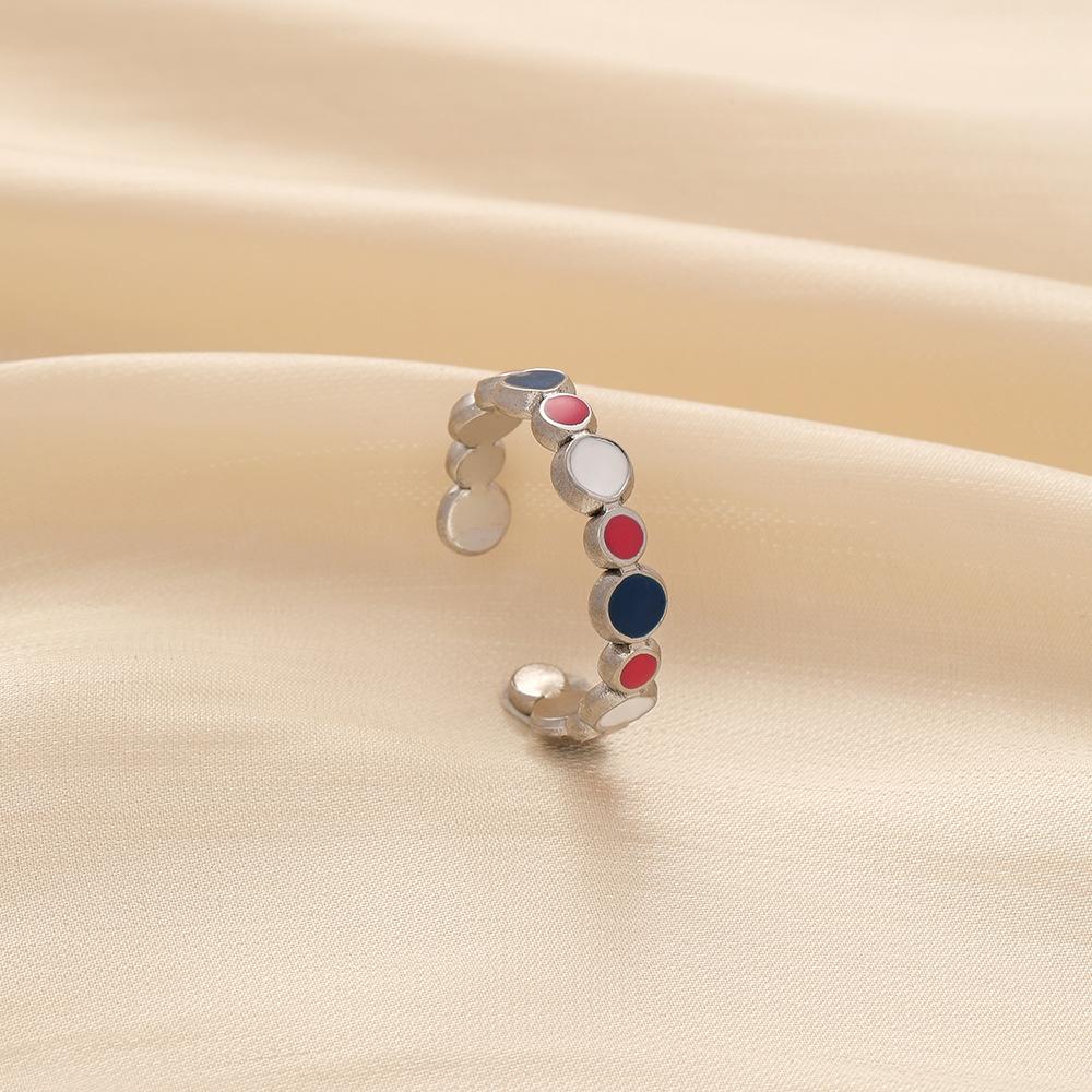 Simple and personalized all-match stainless steel women's opening adjustable drop oil weaving pattern ring