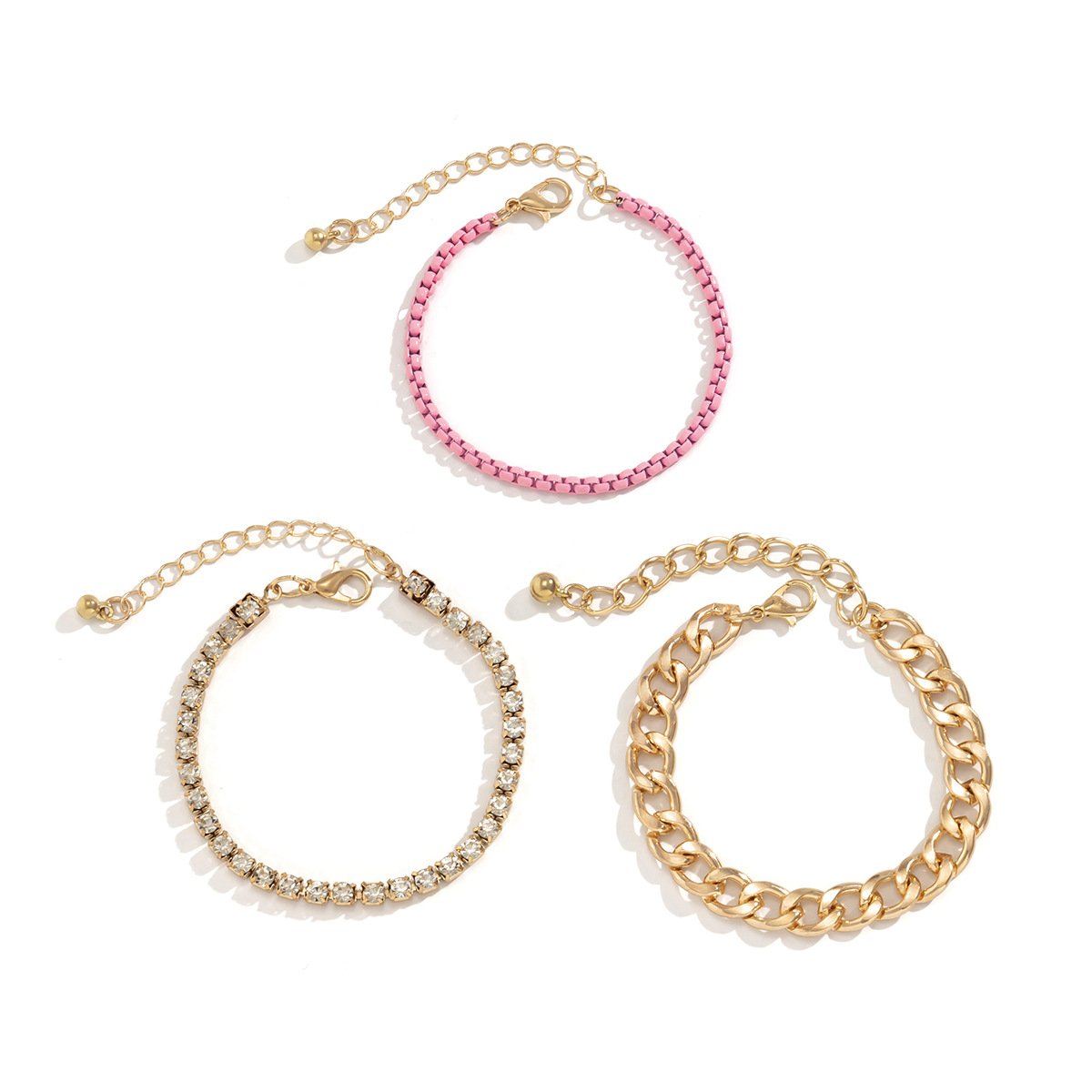 Jewelry stacked sweet cool full diamond hollow set bracelet female creative pink chain metal bracelet