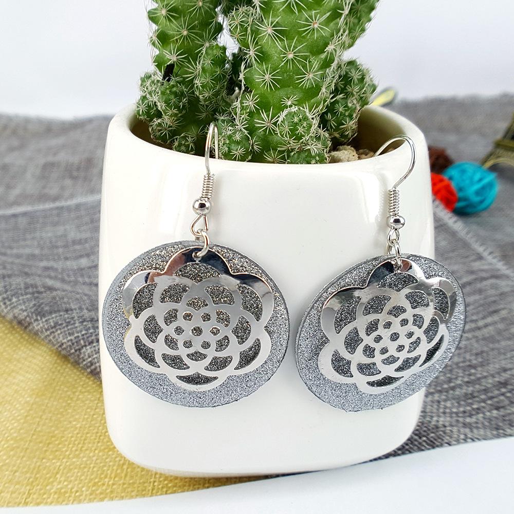 3D three-dimensional hollow flower earring earrings alloy frosted earrings earrings