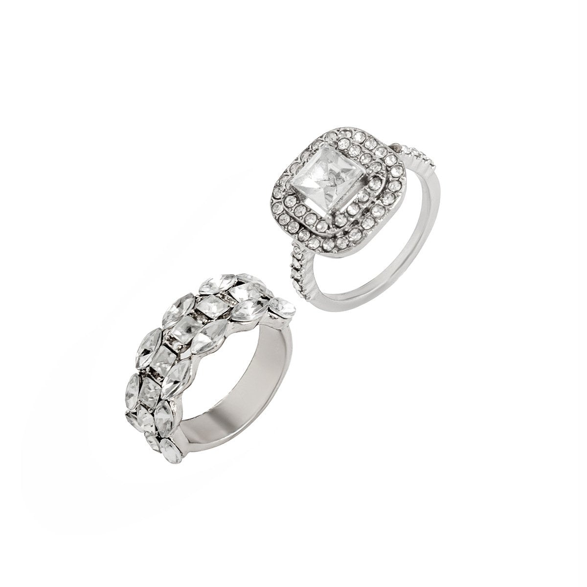 Jewelry Retro Light Luxury Diamond Gemstone Ring Set Fashion Trend Geometric Metal Ring Female
