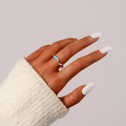 Irregular Design Ladies Simple Stainless Steel Opening Bump Wave Adjustable Ring