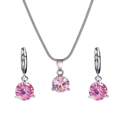Fashion Temperament Jewelry Necklace Earrings Two-Piece Set Round Multicolor Zircon Pendant Set