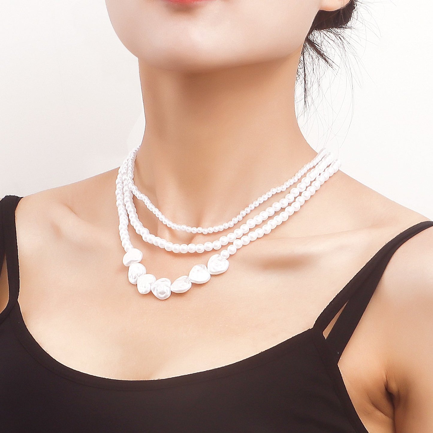Jewelry multi-layer bright baroque imitation heart-shaped pearl necklace pendant women's cold sweater chain