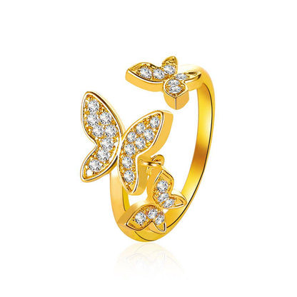 Beautiful Butterfly Ring Sweet Micro-inlaid Zircon Open Ring Exquisite Ladies Hand Jewelry Index Finger Ring