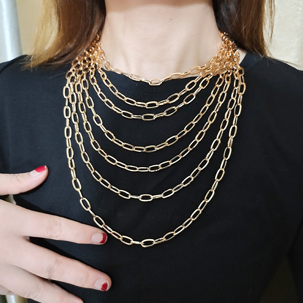 Jewelry punk hip-hop exaggerated metal chain necklace female INS multi-layer necklace set