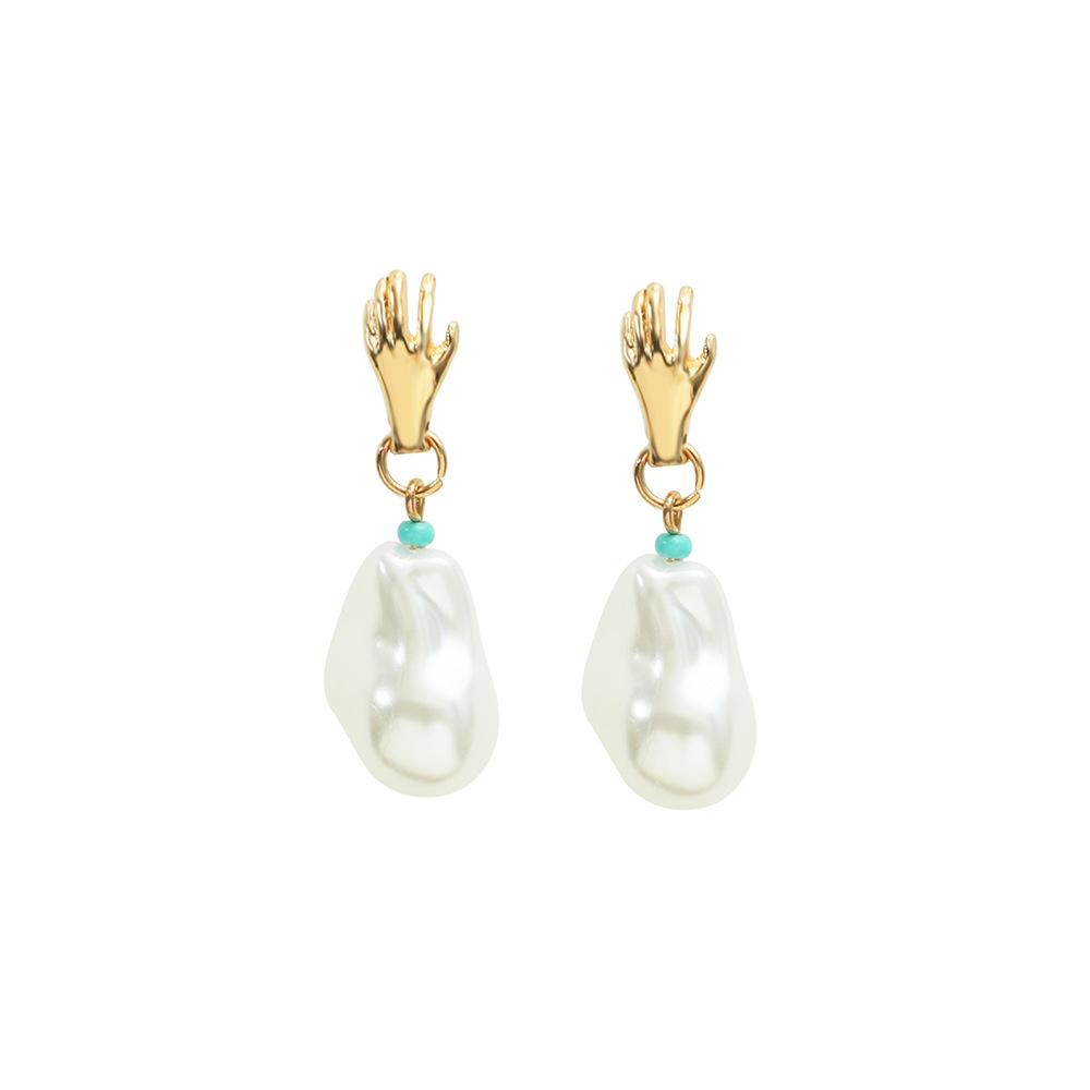Design palm earrings temperament baroque irregular pearl pendant personality simple jewelry