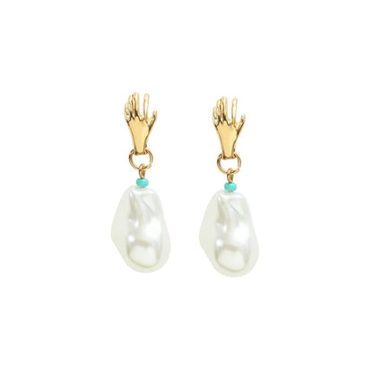 Design palm earrings temperament baroque irregular pearl pendant personality simple jewelry