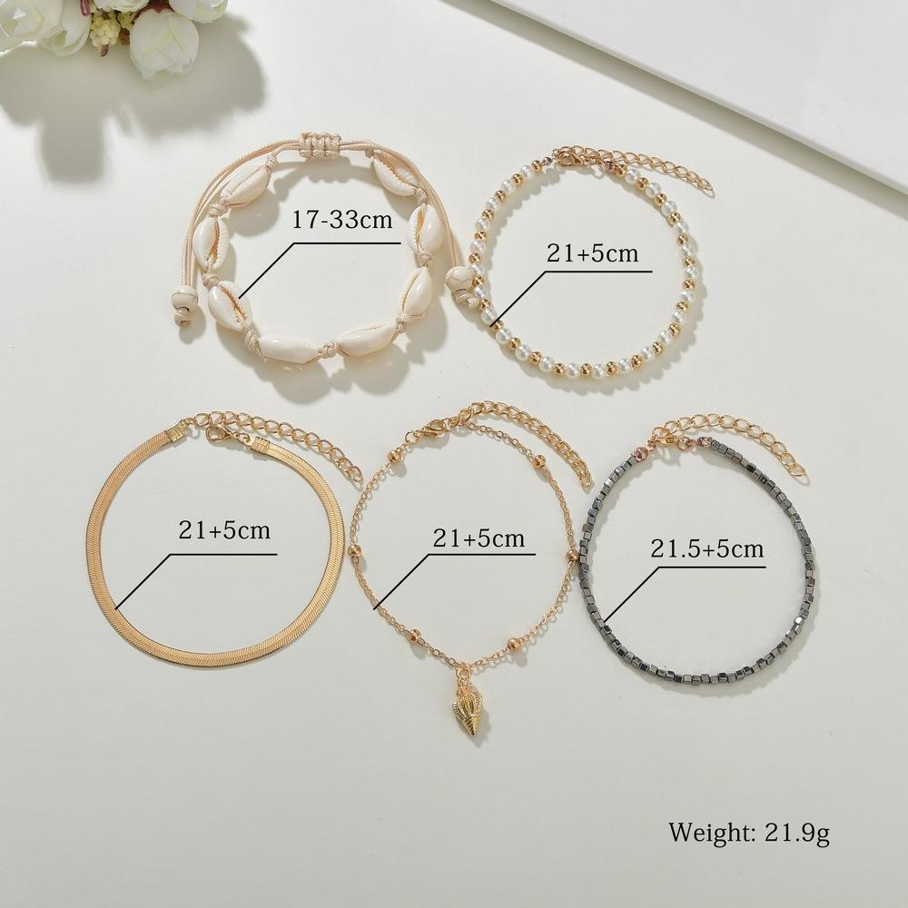 Popular Jewelry Simple Personality Marine Pearl Conch Shell Woven 5-Piece Anklet