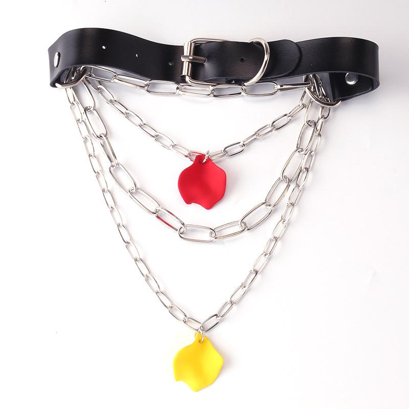 Cool Harajuku petal-shaped pendant multi-layer chain collar necklace fashion trend leather collar collar chain clavicle chain