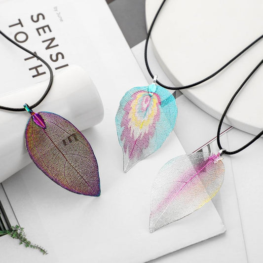 Real Leaf Specimen Necklace Fashion Simple Leaf Pendant Necklace Jewelry