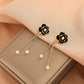 Retro Diamond Black Camellia Earrings Women's Fashion Personality Temperament Long Tassel Pearl Earrings