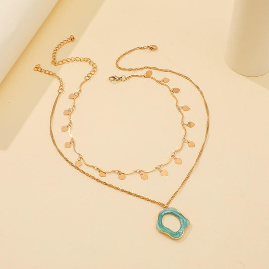 Love niche light luxury clavicle necklace creative hollow irregular geometric pendant fashion double necklace