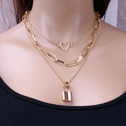 Jewelry Retro Chain Peach Heart Lock Pendant Necklace Female Creative Geometric Fashion Fashion Necklace