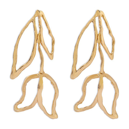 E1359 Personality Net Red Accessories Metal Hollow Flower Leaf Earrings Exaggerated Retro Long Earrings