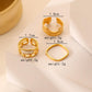 Versatile Fashion Simple Personality Stainless Steel Gold Square Drip Oil Hollow Ring Set Female
