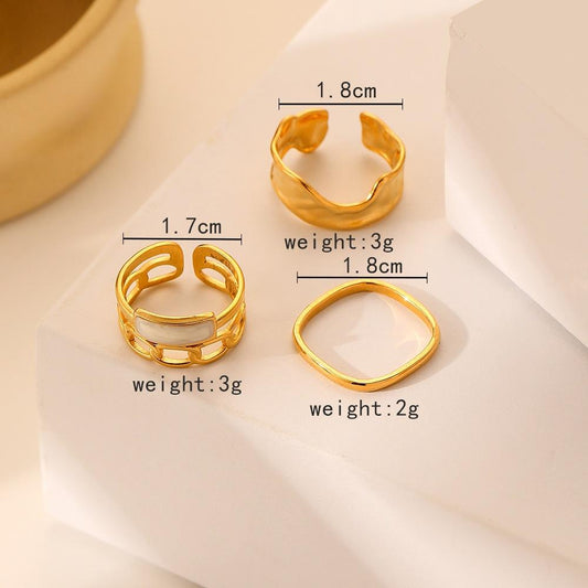 Versatile Fashion Simple Personality Stainless Steel Gold Square Drip Oil Hollow Ring Set Female