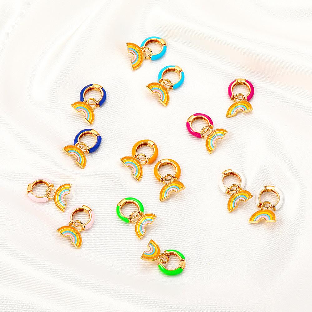 Retro temperament color earrings ins cute rainbow earrings earrings simple alloy dripping oil earrings