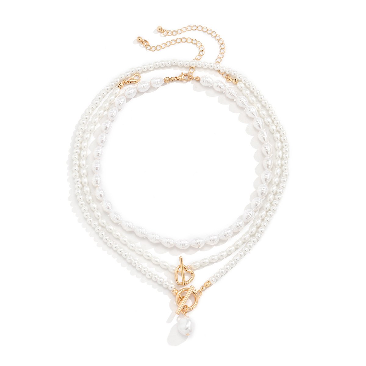 Retro Palace Millet Grain Pearl Clavicle Necklace Female Metal Ot Buckle Chain Necklace Set