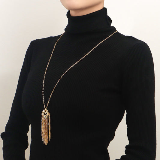 Jewelry ins sparkling diamond-studded hollow love heart long tassel love sweater chain necklace female