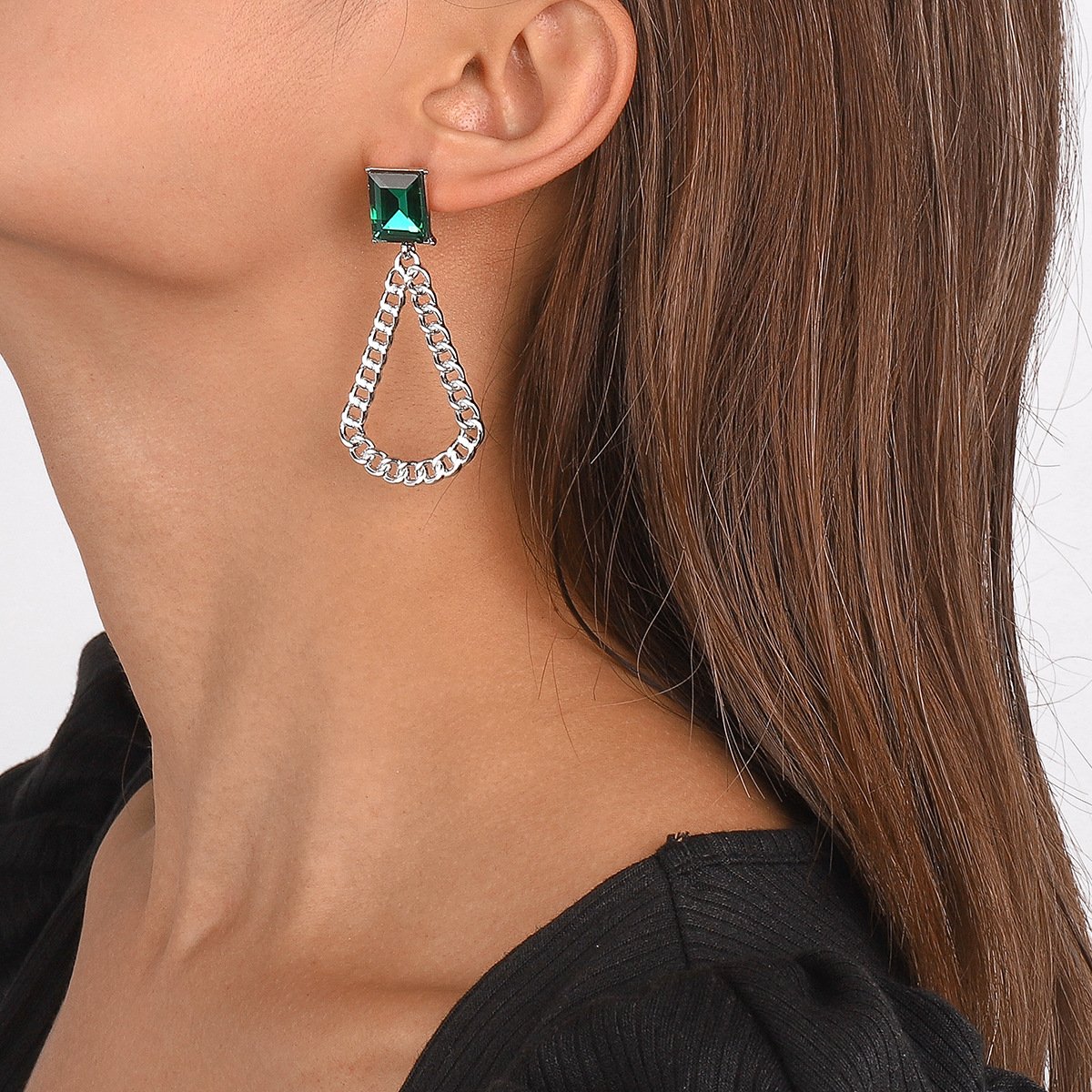 E1836 Jewelry Water Drop Chain Hollow Simple Earrings Temperament Retro Small Square Diamond Stud Earrings