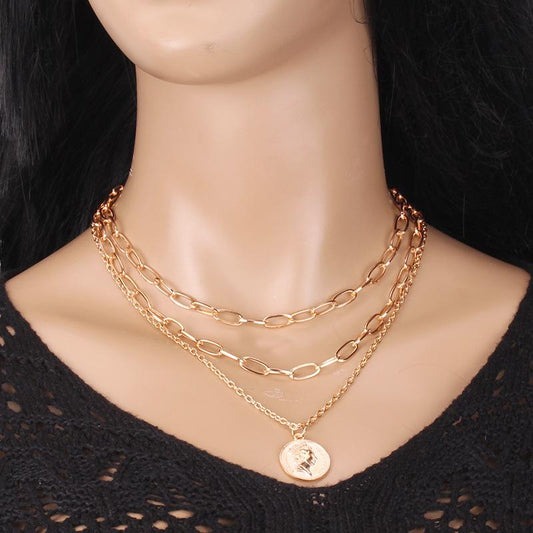 Net red same necklace hip-hop portrait coin pendant clavicle chain multi-layer chain necklace sweater chain jewelry