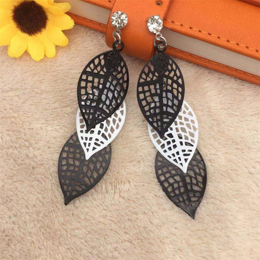 Multi-layer hollow black and white leaf tassel earrings exaggerated retro personality simple all-match earrings earrings women