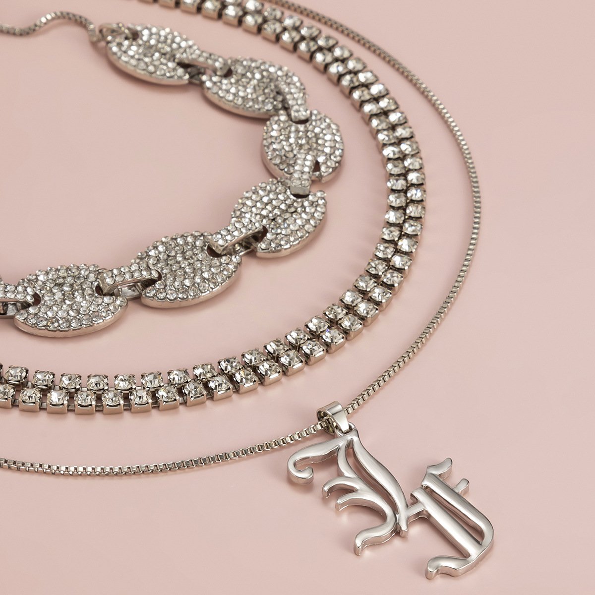 Jewelry Retro Trend Full Diamond Pig Nose Buckle Necklace Hip Hop Diamond Claw Chain Alphabet Pendant Necklace