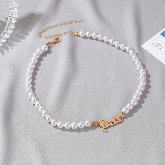 Fashion name pearl necklace temperament indifferent English name clavicle chain accessories necklace