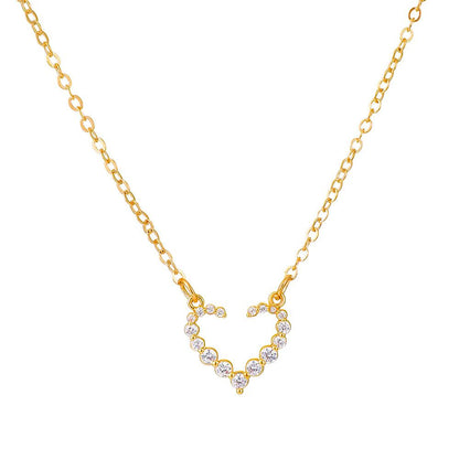 Open Heart Simple Love Necklace Female Ins Fashion Light Luxury Hollow Peach Heart Full Diamond Clavicle Chain Temperament Necklace