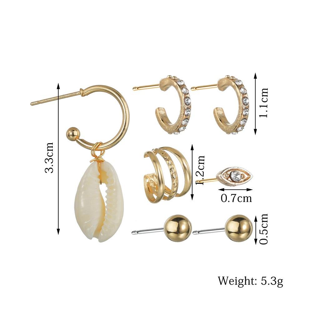 Fashion Rhinestone Alloy Eye Shell Earrings Multi-Piece Set Ear Clip Men and Women Earring Accessories