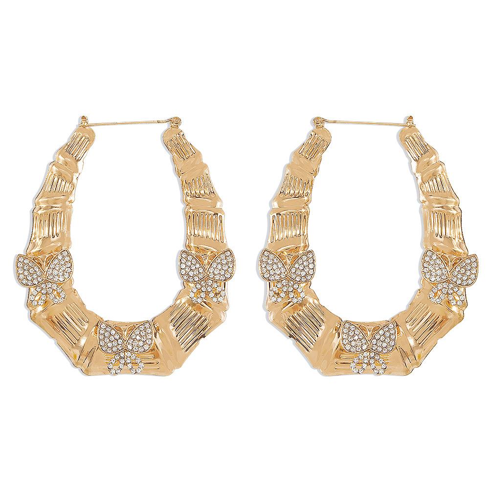 E983 Exaggerated Personality Earrings Retro Micro-inlaid Bamboo Butterfly Earrings Fashion Temperament Earrings Women